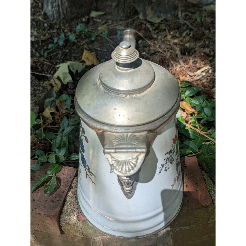 Antique Manning Bowman Blackberry Enamel Pewter Graniteware Coffee Pot 19th C